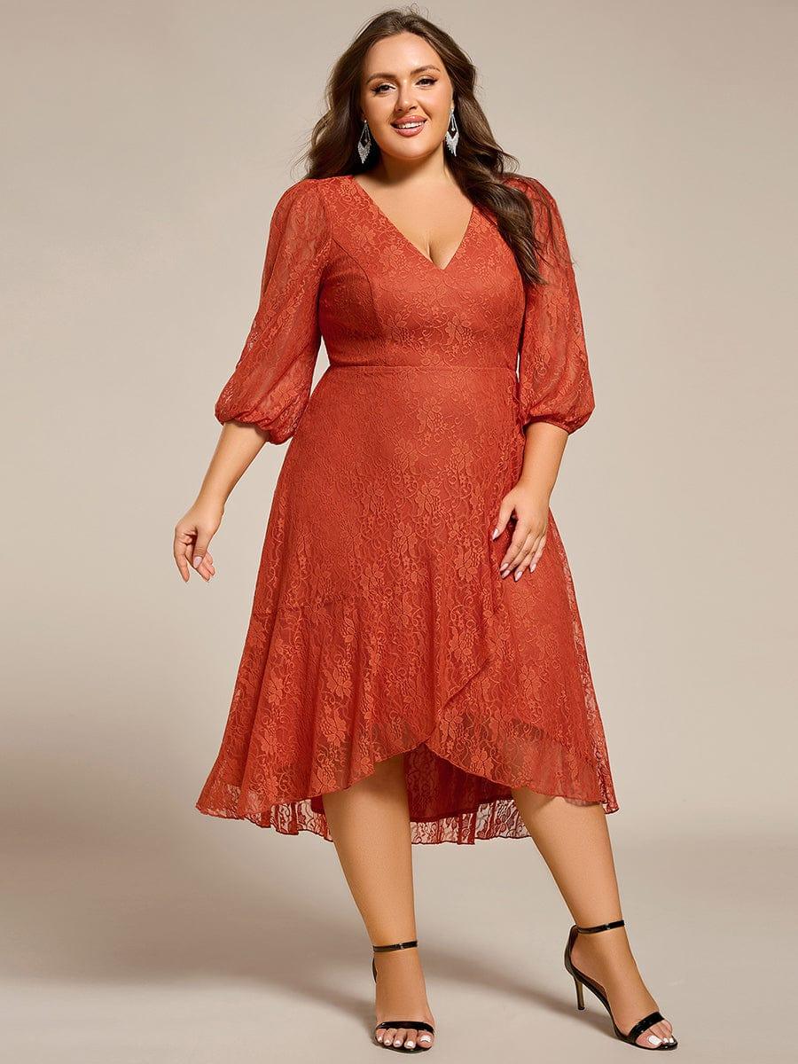 pretty CAMILLE|Plus Size High-Low Lace Wedding Guest Dress(Final Sale)