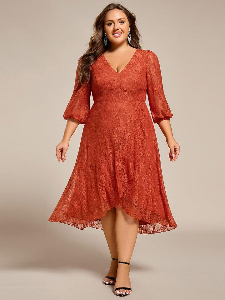 pretty CAMILLE|Plus Size High-Low Lace Wedding Guest Dress(Final Sale)