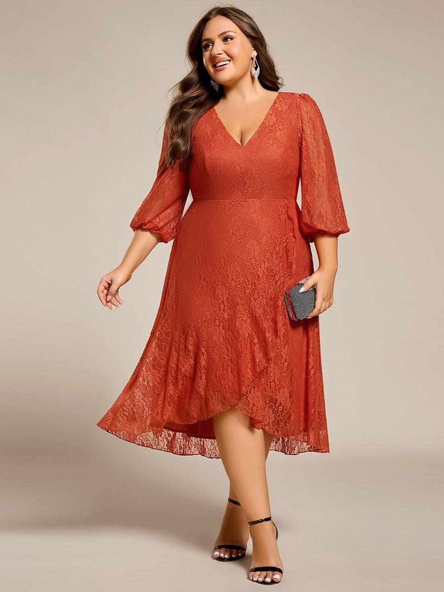 pretty CAMILLE|Plus Size High-Low Lace Wedding Guest Dress(Final Sale)