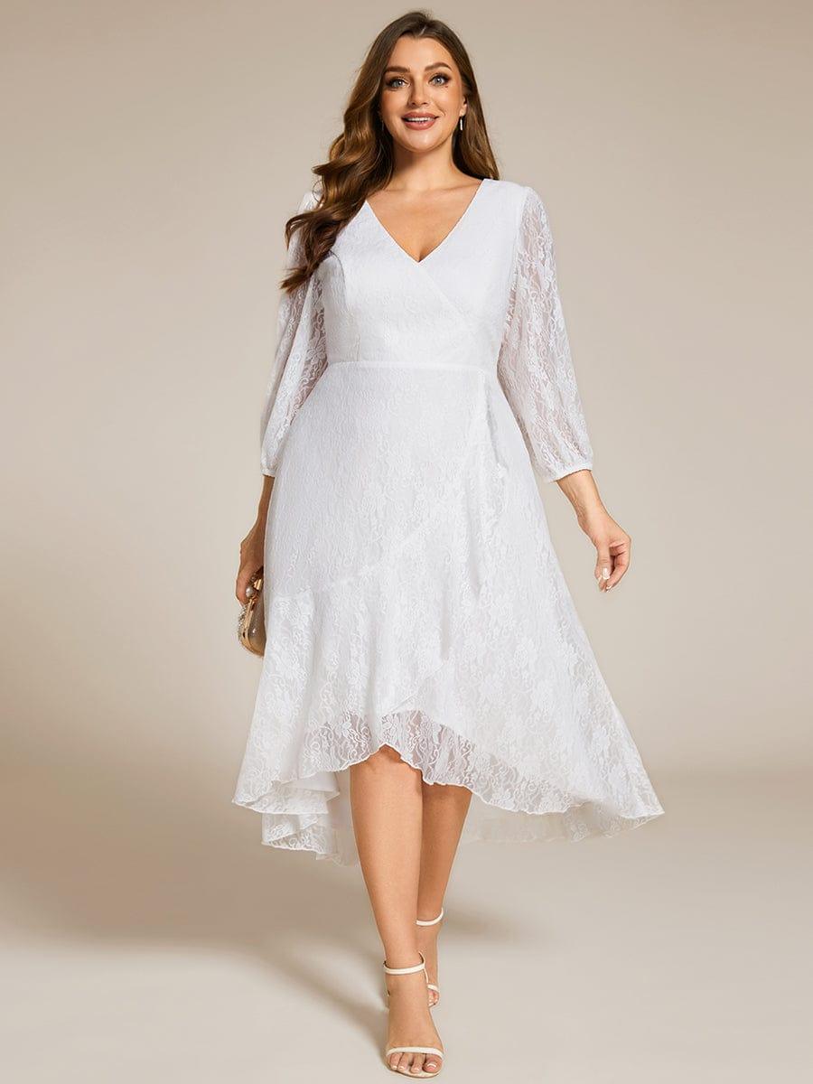 pretty CAMILLE|Plus Size High-Low Lace Wedding Guest Dress(Final Sale)