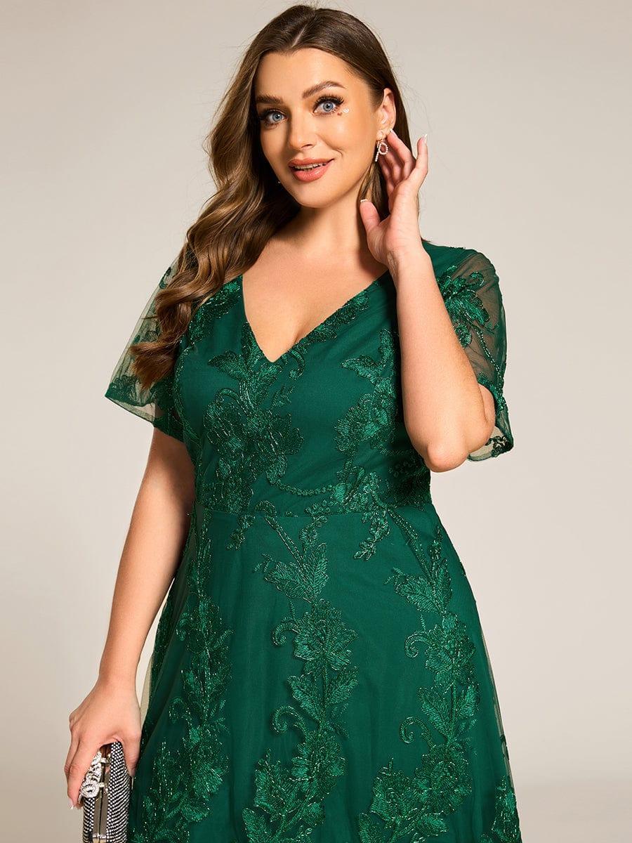 pretty TIDAL|Plus Size Embroidered Mesh High-Low Midi Wedding Guest Dress with Short Sleeves