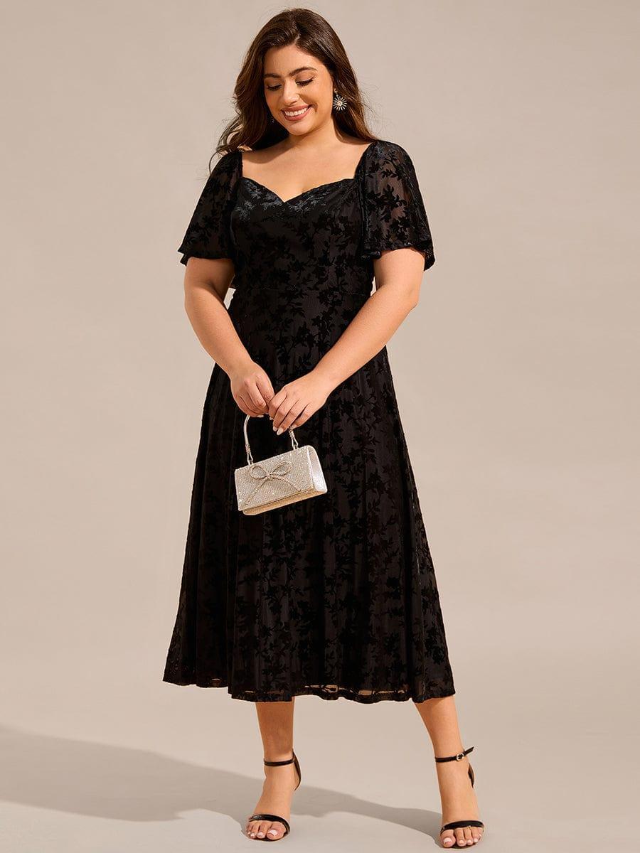 pretty BLOOM|Plus Size Velvet Short Sleeve Tea-Length Jacquard Wedding Guest Dress