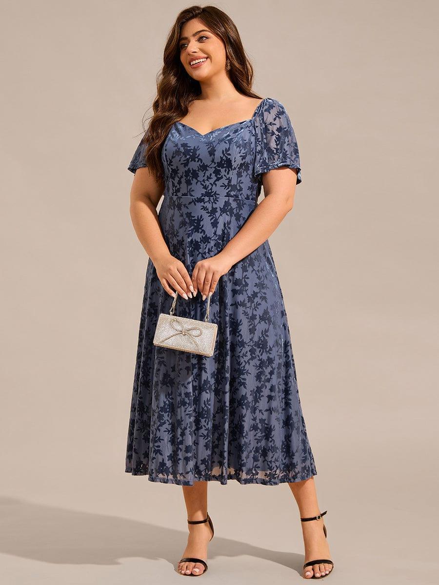 pretty BLOOM|Plus Size Velvet Short Sleeve Tea-Length Jacquard Wedding Guest Dress