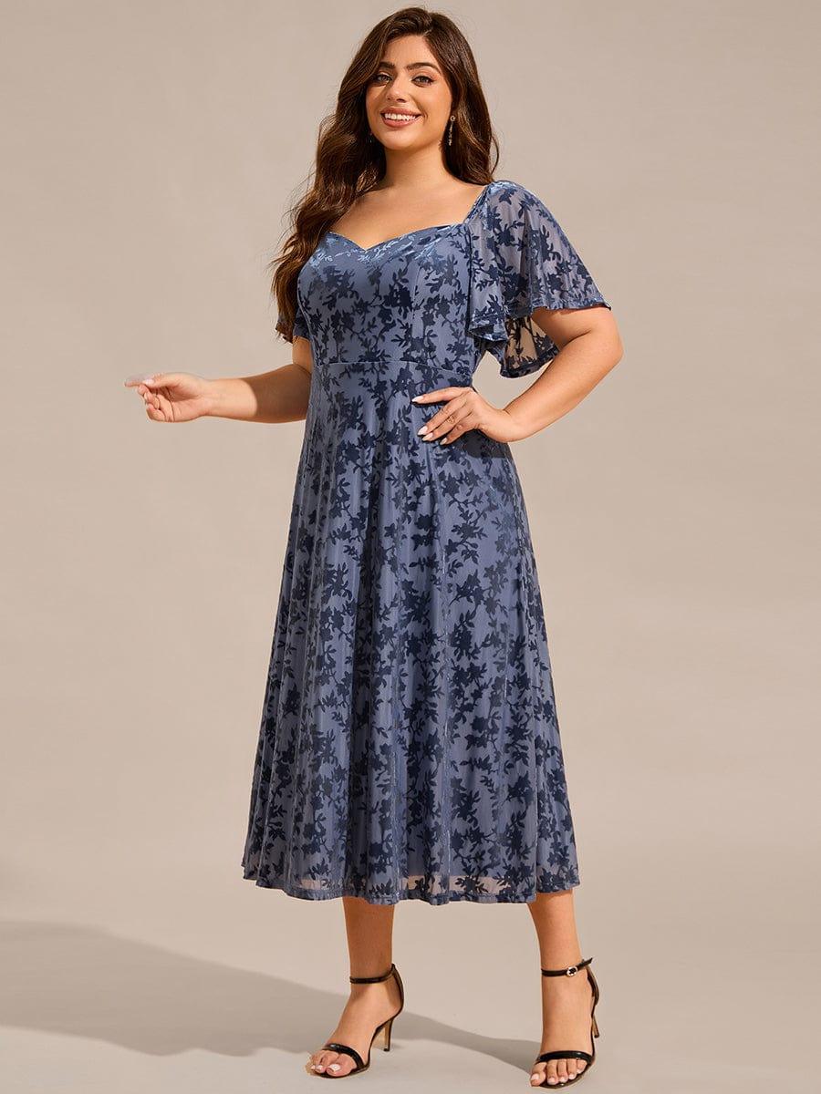 pretty BLOOM|Plus Size Velvet Short Sleeve Tea-Length Jacquard Wedding Guest Dress