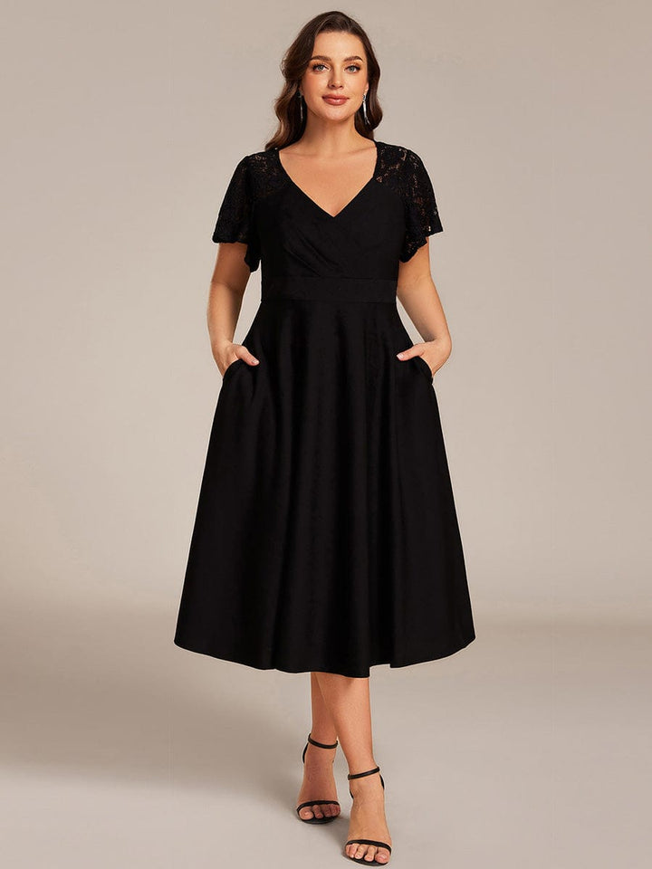 pretty EVIE|Plus Size Hollow Out Midi Wedding Guest Dress With Pockets