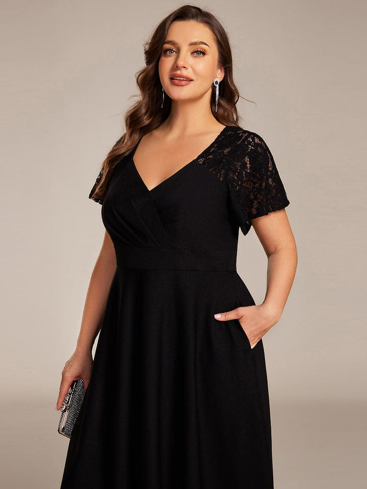 pretty EVIE|Plus Size Hollow Out Midi Wedding Guest Dress With Pockets