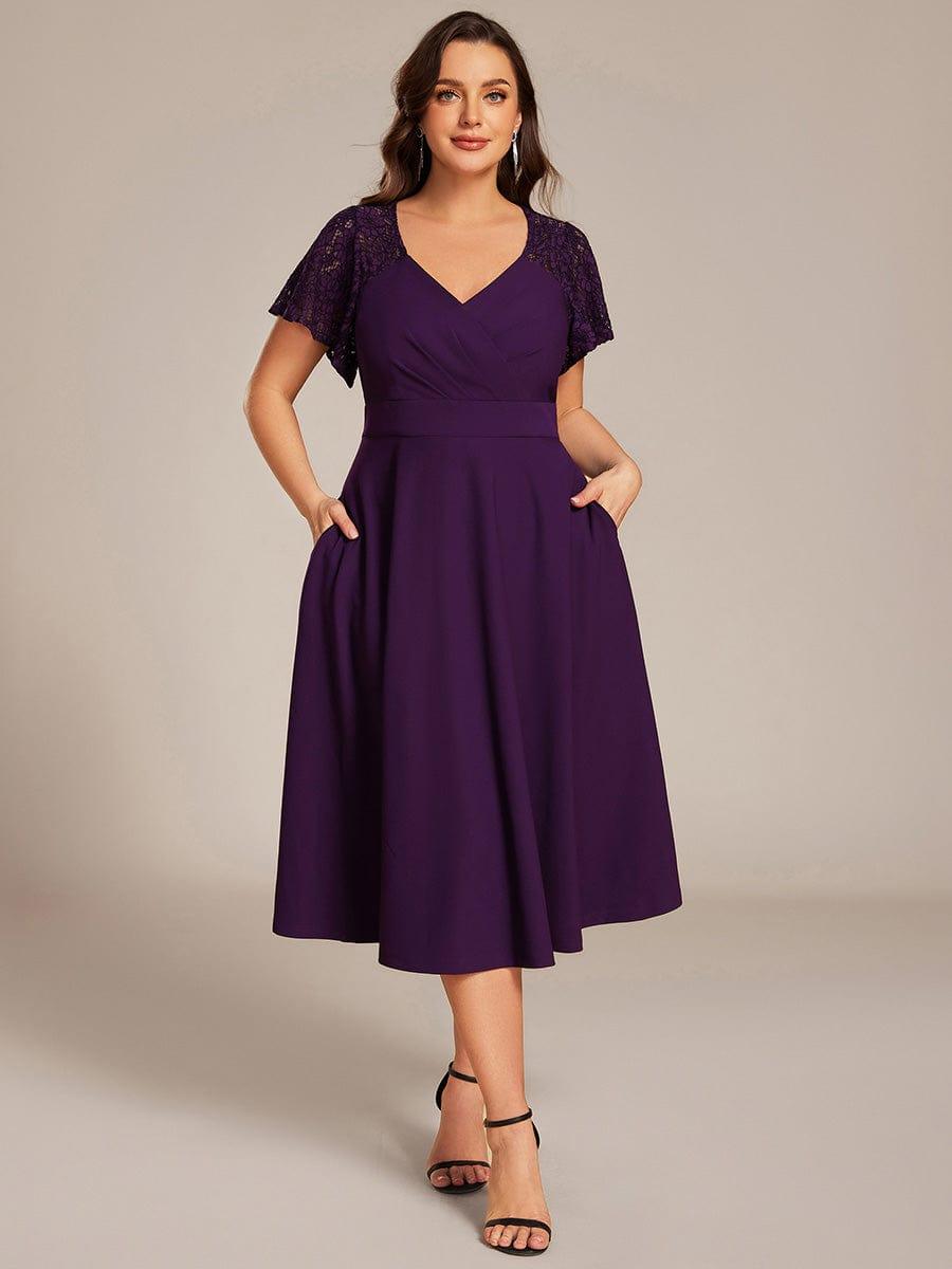 pretty EVIE|Plus Size Hollow Out Midi Wedding Guest Dress With Pockets