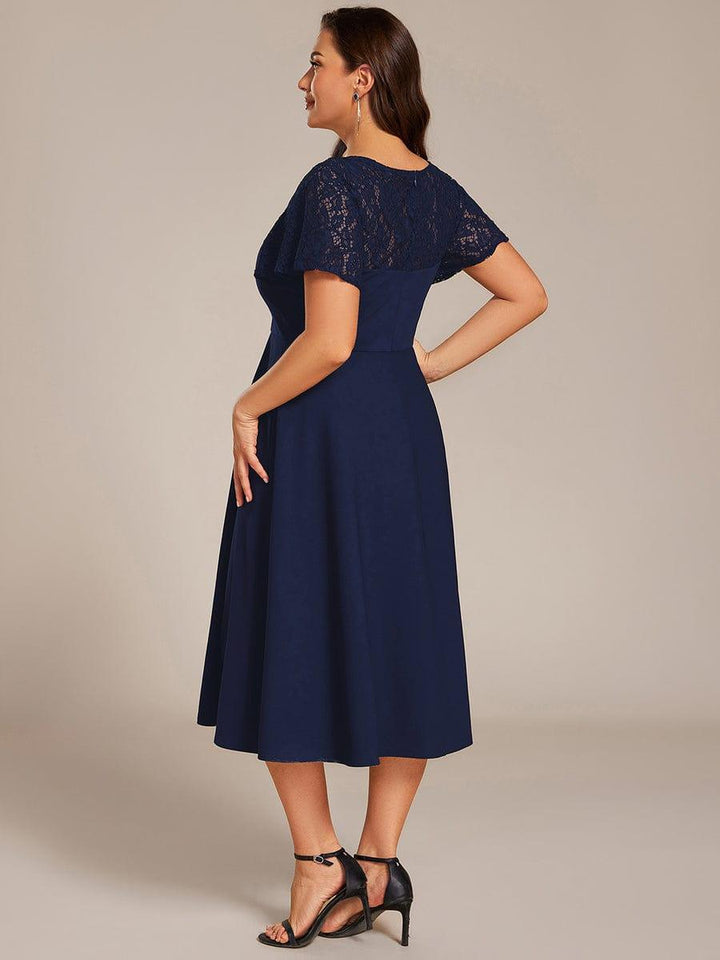 pretty EVIE|Plus Size Hollow Out Midi Wedding Guest Dress With Pockets