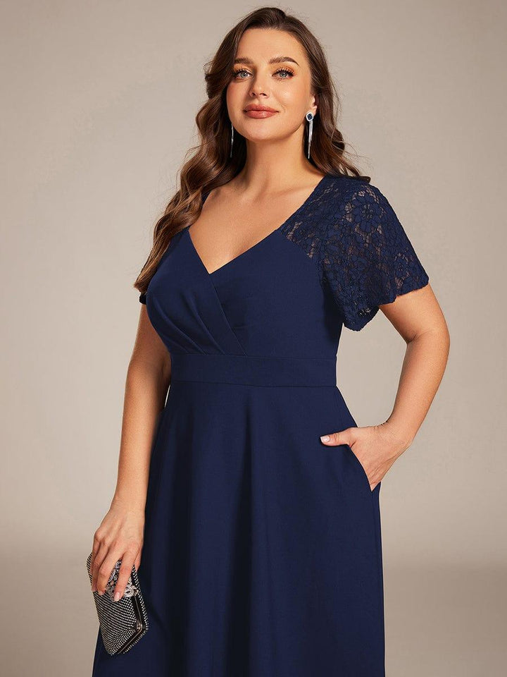 pretty EVIE|Plus Size Hollow Out Midi Wedding Guest Dress With Pockets