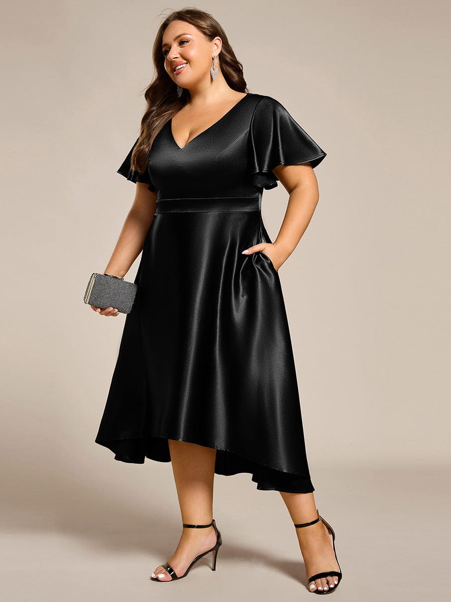 pretty SCARLEN | Plus Size High-Low Satin Guest Dress with Pockets