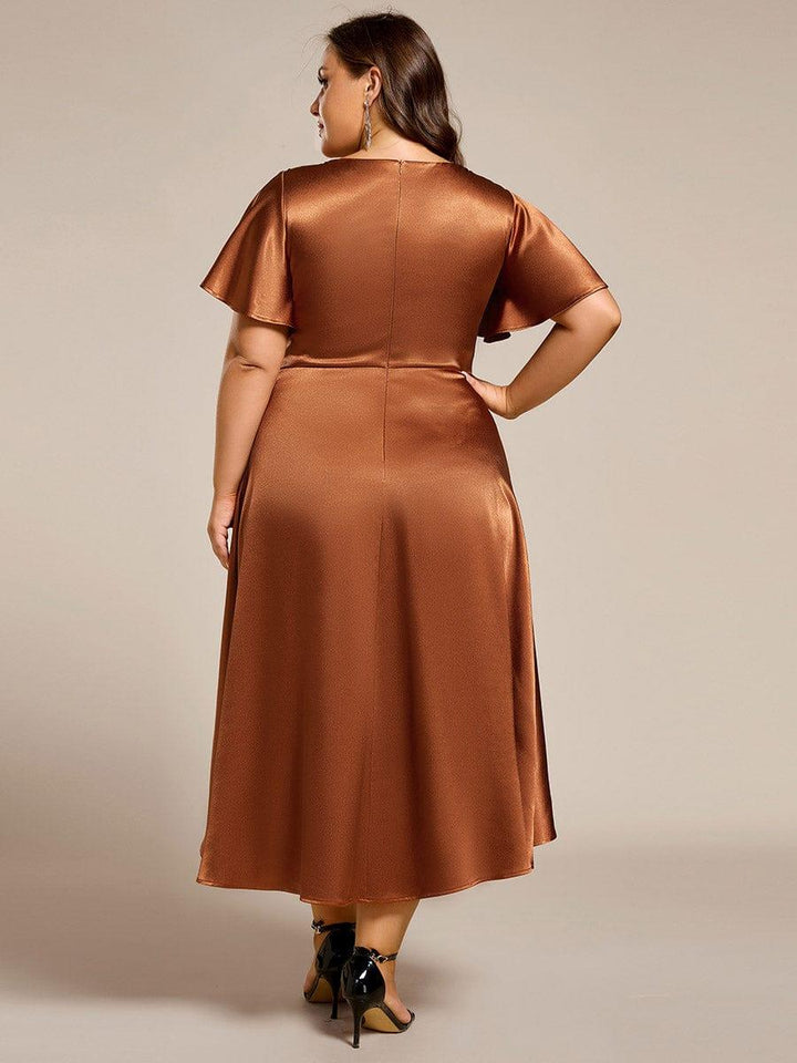 pretty SCARLEN | Plus Size High-Low Satin Guest Dress with Pockets