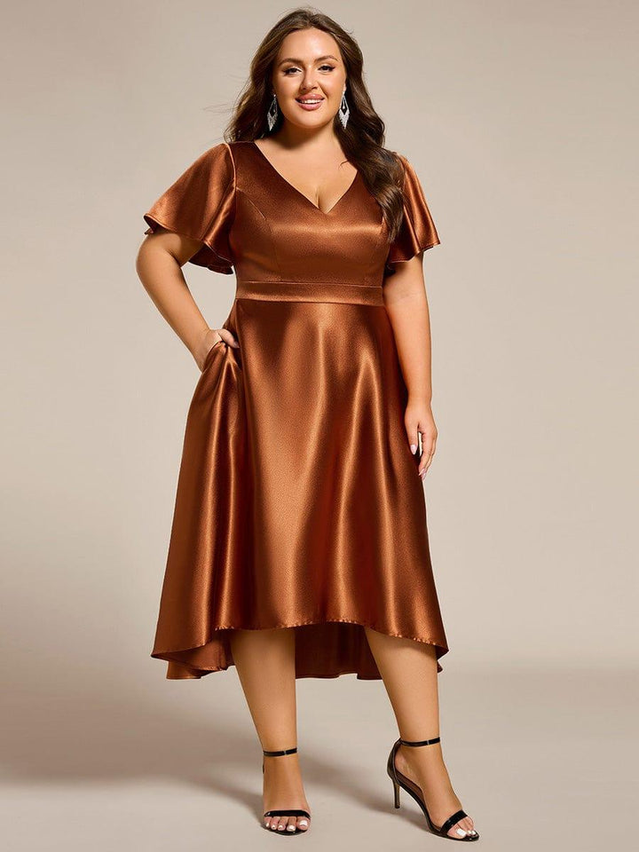 pretty SCARLEN | Plus Size High-Low Satin Guest Dress with Pockets