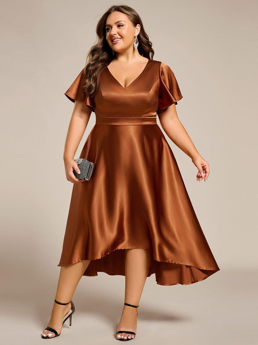 pretty SCARLEN | Plus Size High-Low Satin Guest Dress with Pockets