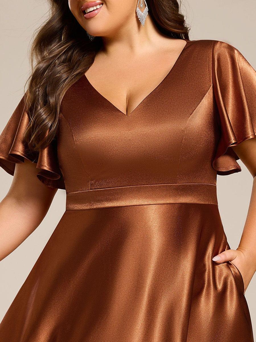 pretty SCARLEN | Plus Size High-Low Satin Guest Dress with Pockets