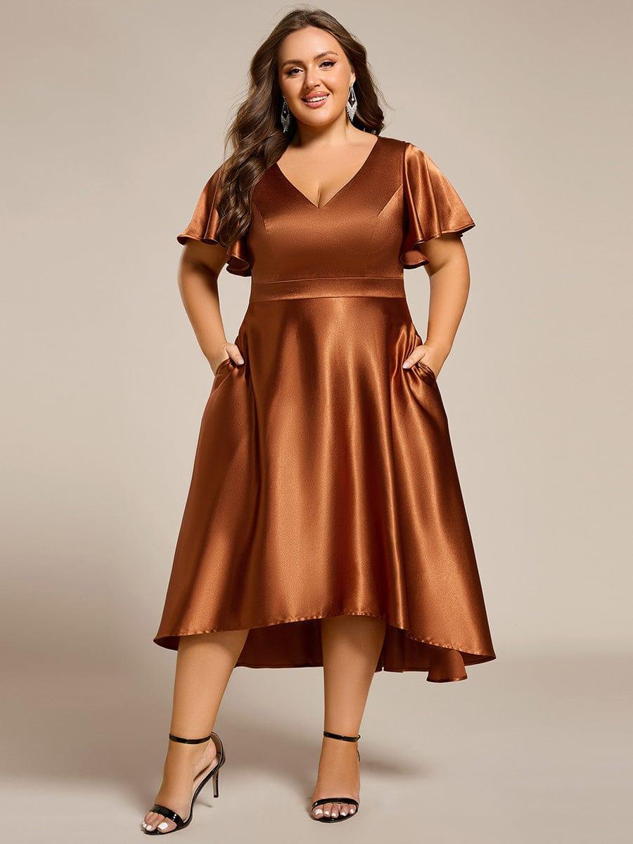 pretty SCARLEN | Plus Size High-Low Satin Guest Dress with Pockets