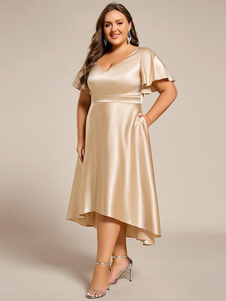pretty SCARLEN | Plus Size High-Low Satin Guest Dress with Pockets