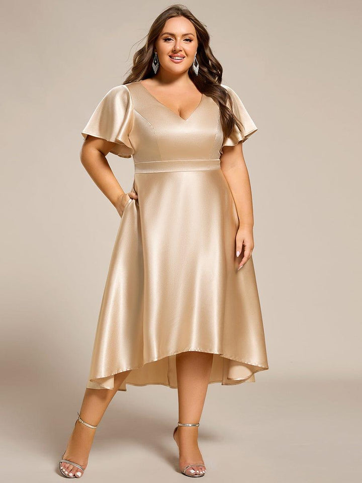 pretty SCARLEN | Plus Size High-Low Satin Guest Dress with Pockets