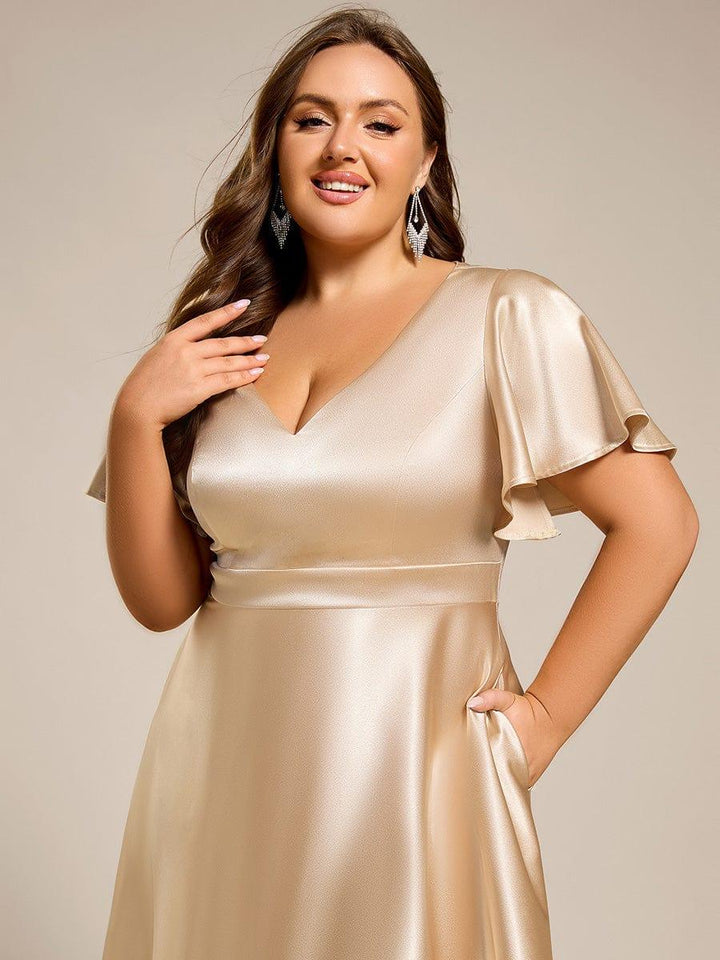 pretty SCARLEN | Plus Size High-Low Satin Guest Dress with Pockets