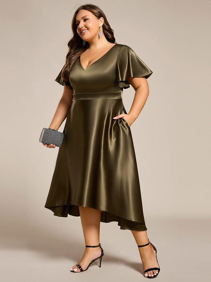 pretty SCARLEN | Plus Size High-Low Satin Guest Dress with Pockets