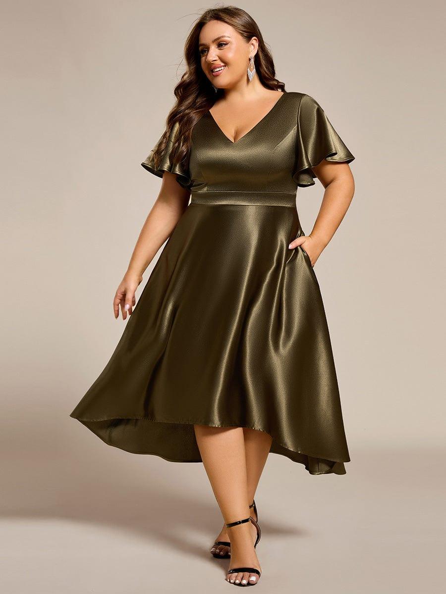 pretty SCARLEN | Plus Size High-Low Satin Guest Dress with Pockets