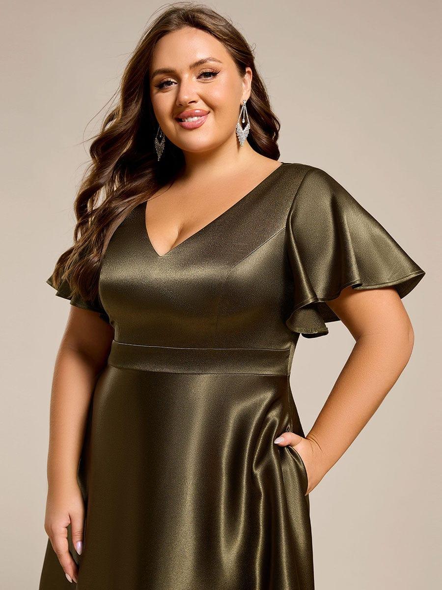 pretty SCARLEN | Plus Size High-Low Satin Guest Dress with Pockets