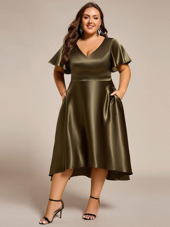 pretty SCARLEN | Plus Size High-Low Satin Guest Dress with Pockets
