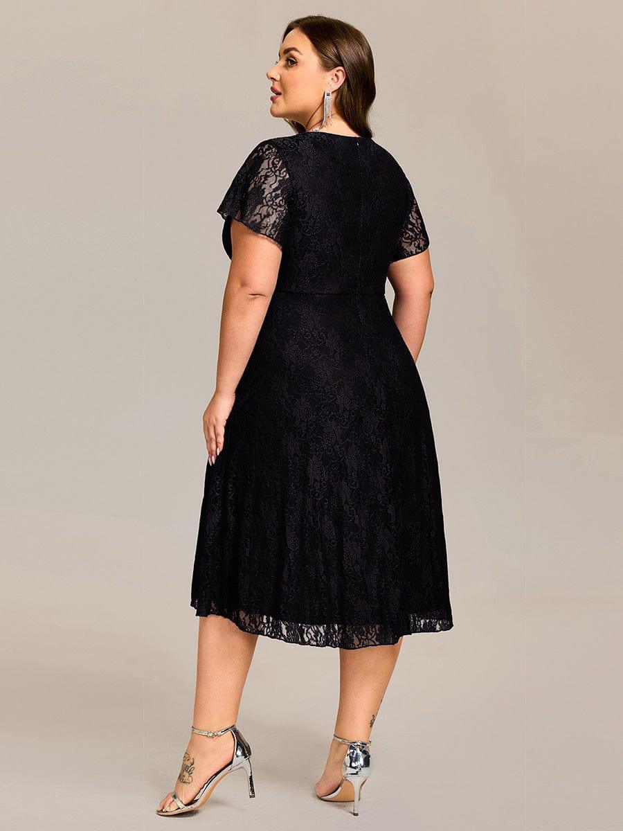 pretty PALOMA|Plus Size Lace Lotus Leaf Ruffles Sleeve Midi Wedding Guest Dress