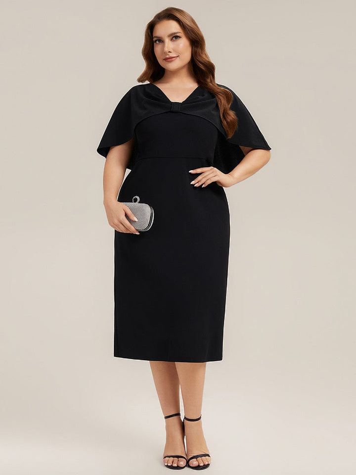 Plus Size Knit Shawl Sleeve Sheath Dress