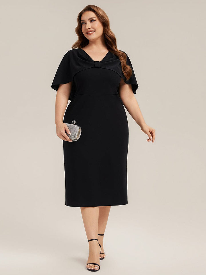 Plus Size Knit Shawl Sleeve Sheath Dress