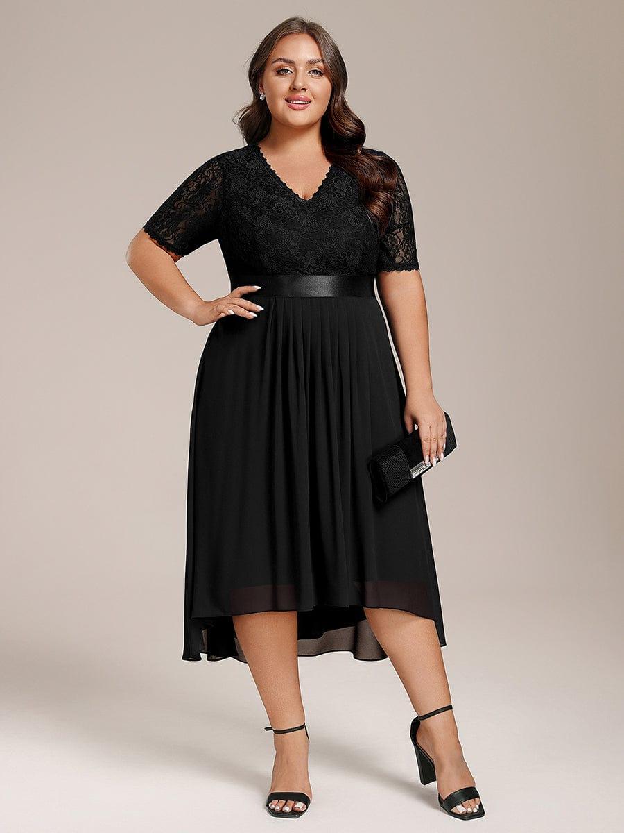 pretty JOLEN|Plus Size Half Sleeve V Neck Midi Wedding Guest Dress With Lace
