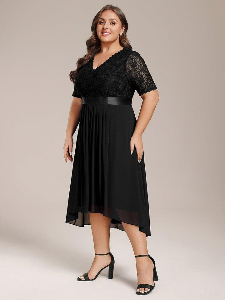 pretty JOLEN|Plus Size Half Sleeve V Neck Midi Wedding Guest Dress With Lace
