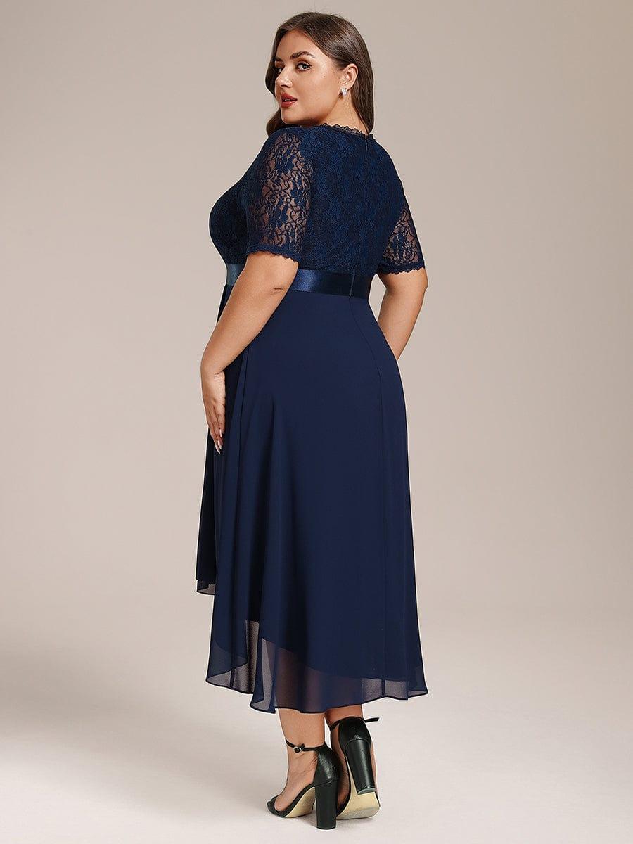 pretty JOLEN|Plus Size Half Sleeve V Neck Midi Wedding Guest Dress With Lace