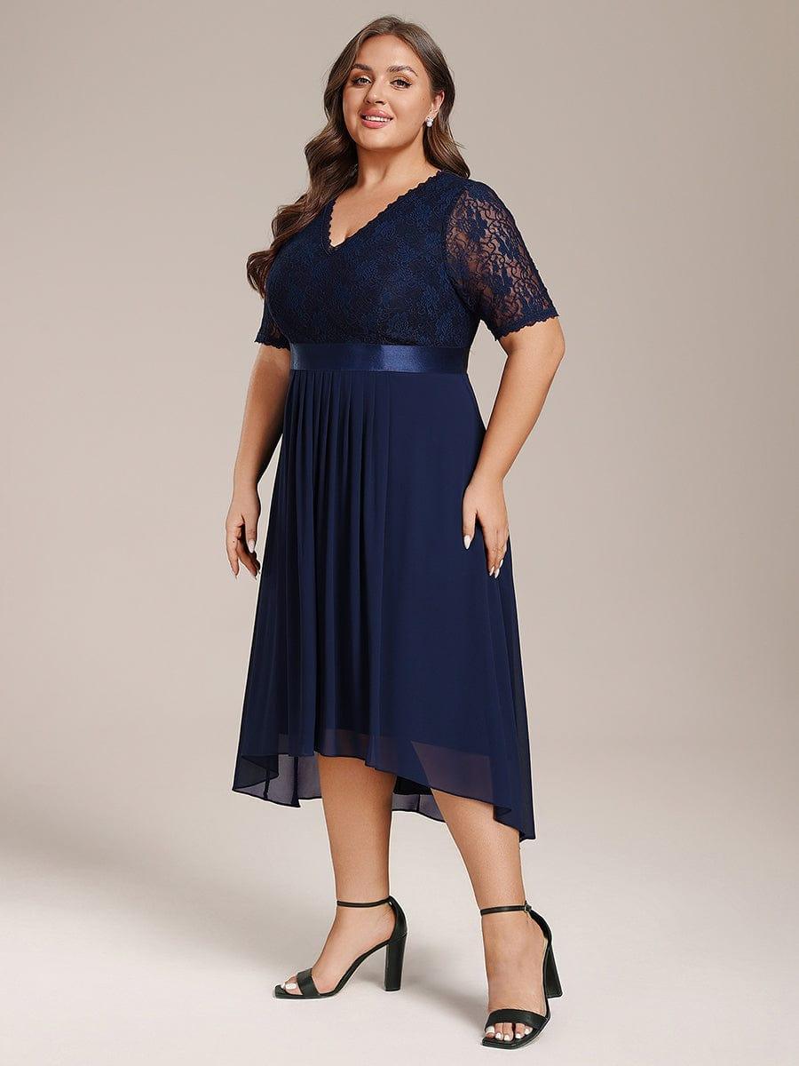 pretty JOLEN|Plus Size Half Sleeve V Neck Midi Wedding Guest Dress With Lace