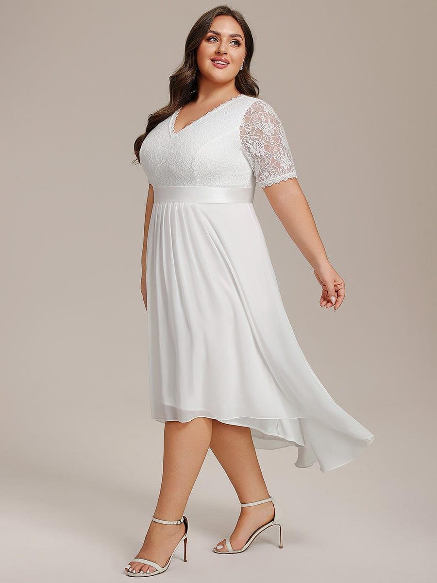 pretty JOLEN|Plus Size Half Sleeve V Neck Midi Wedding Guest Dress With Lace
