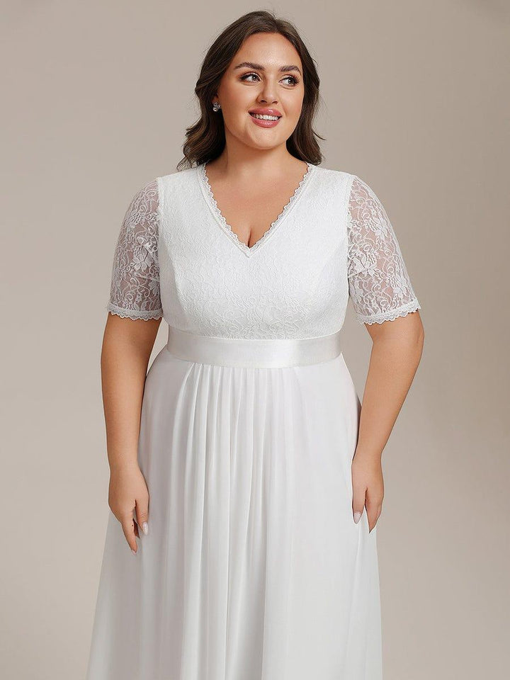 pretty JOLEN|Plus Size Half Sleeve V Neck Midi Wedding Guest Dress With Lace