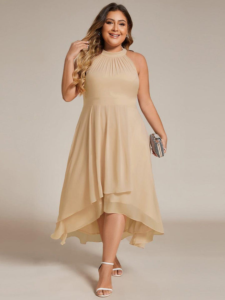 pretty POSIE|Plus Size Chiffon Sleeveless Halter Neck Midi Wedding Guest Dress