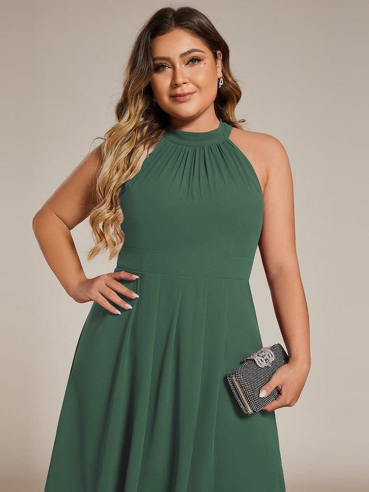 pretty POSIE|Plus Size Chiffon Sleeveless Halter Neck Midi Wedding Guest Dress