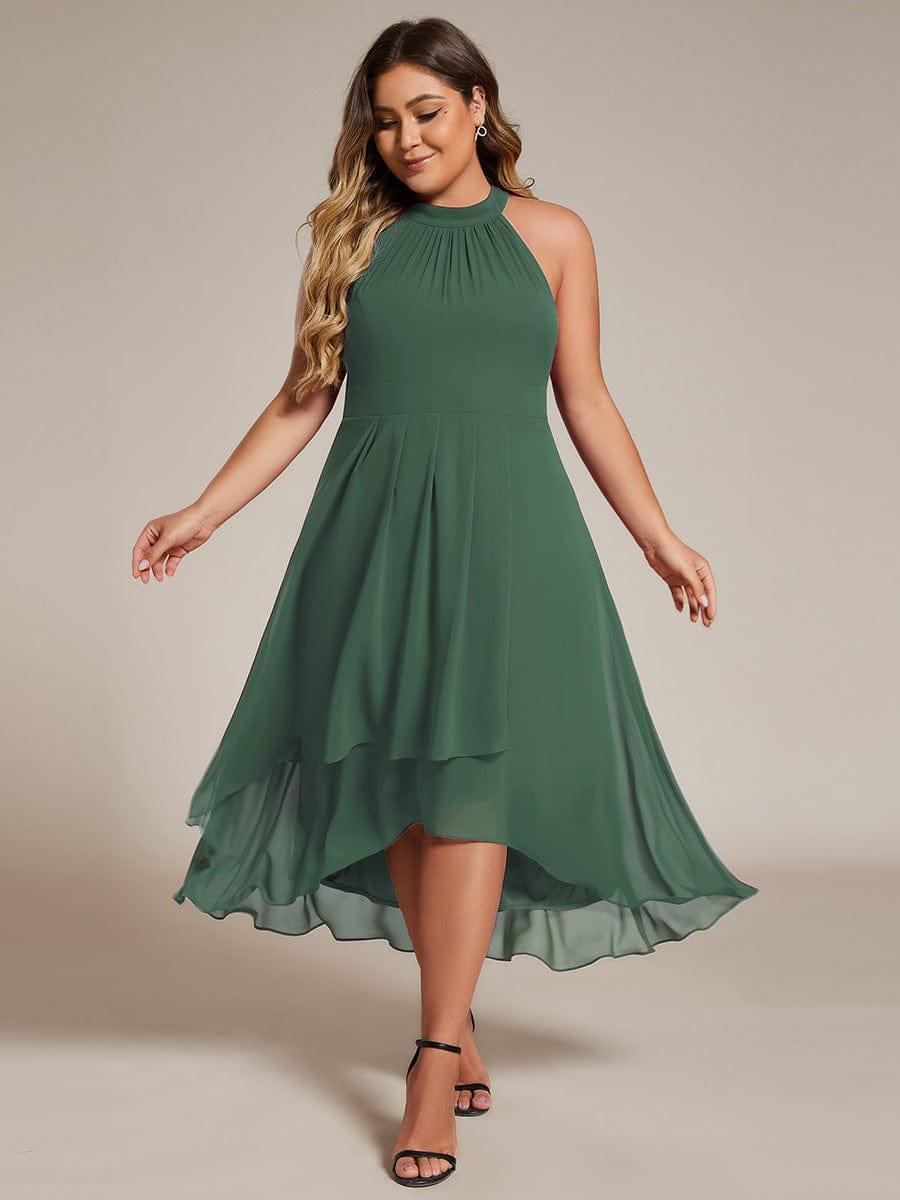 pretty POSIE|Plus Size Chiffon Sleeveless Halter Neck Midi Wedding Guest Dress