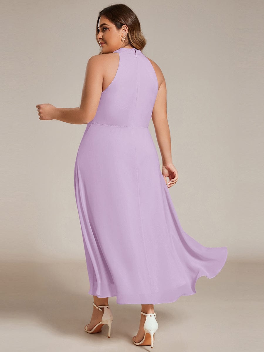 pretty POSIE|Plus Size Chiffon Sleeveless Halter Neck Midi Wedding Guest Dress