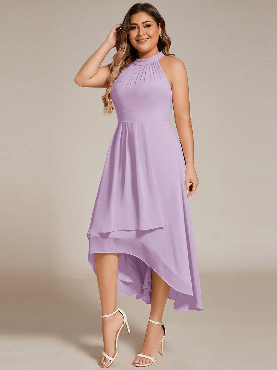 pretty POSIE|Plus Size Chiffon Sleeveless Halter Neck Midi Wedding Guest Dress