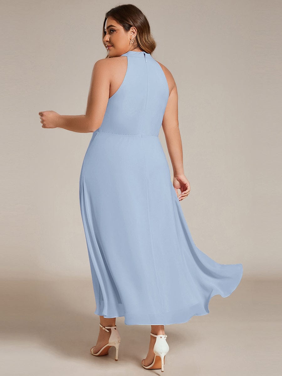 pretty POSIE|Plus Size Chiffon Sleeveless Halter Neck Midi Wedding Guest Dress