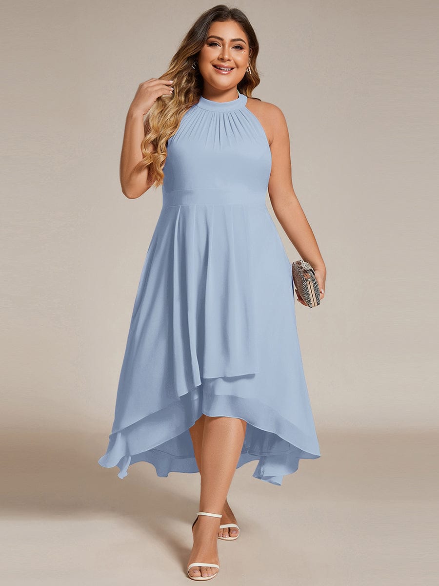 pretty POSIE|Plus Size Chiffon Sleeveless Halter Neck Midi Wedding Guest Dress
