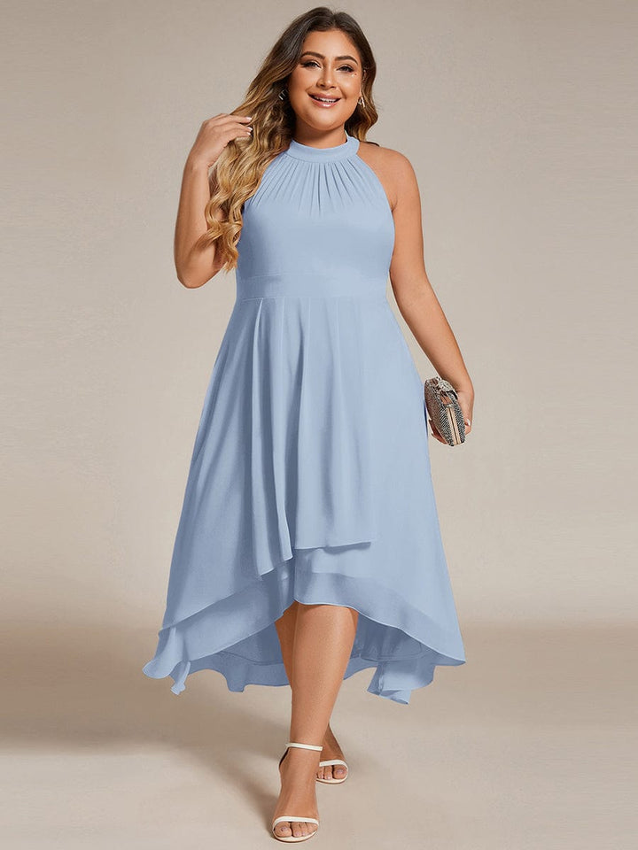 pretty POSIE|Plus Size Chiffon Sleeveless Halter Neck Midi Wedding Guest Dress