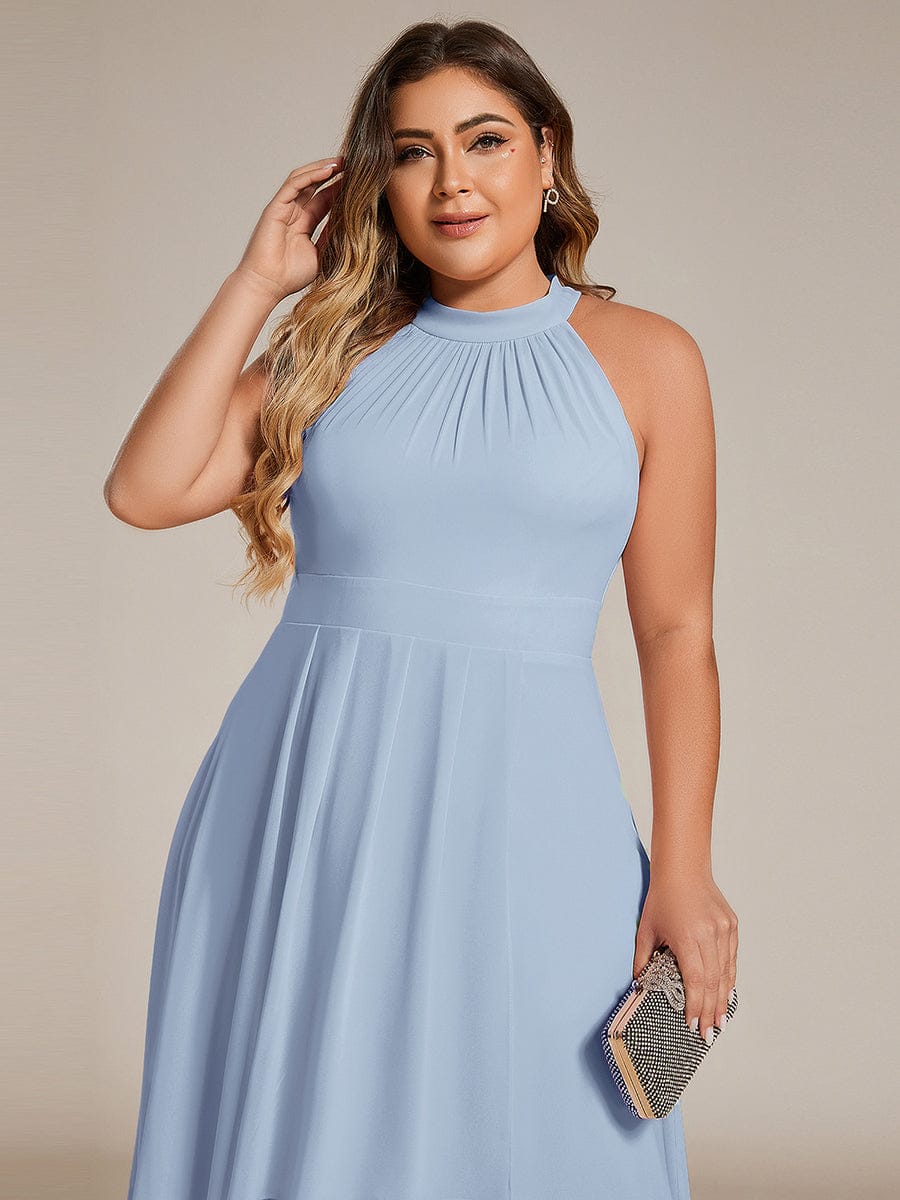 pretty POSIE|Plus Size Chiffon Sleeveless Halter Neck Midi Wedding Guest Dress