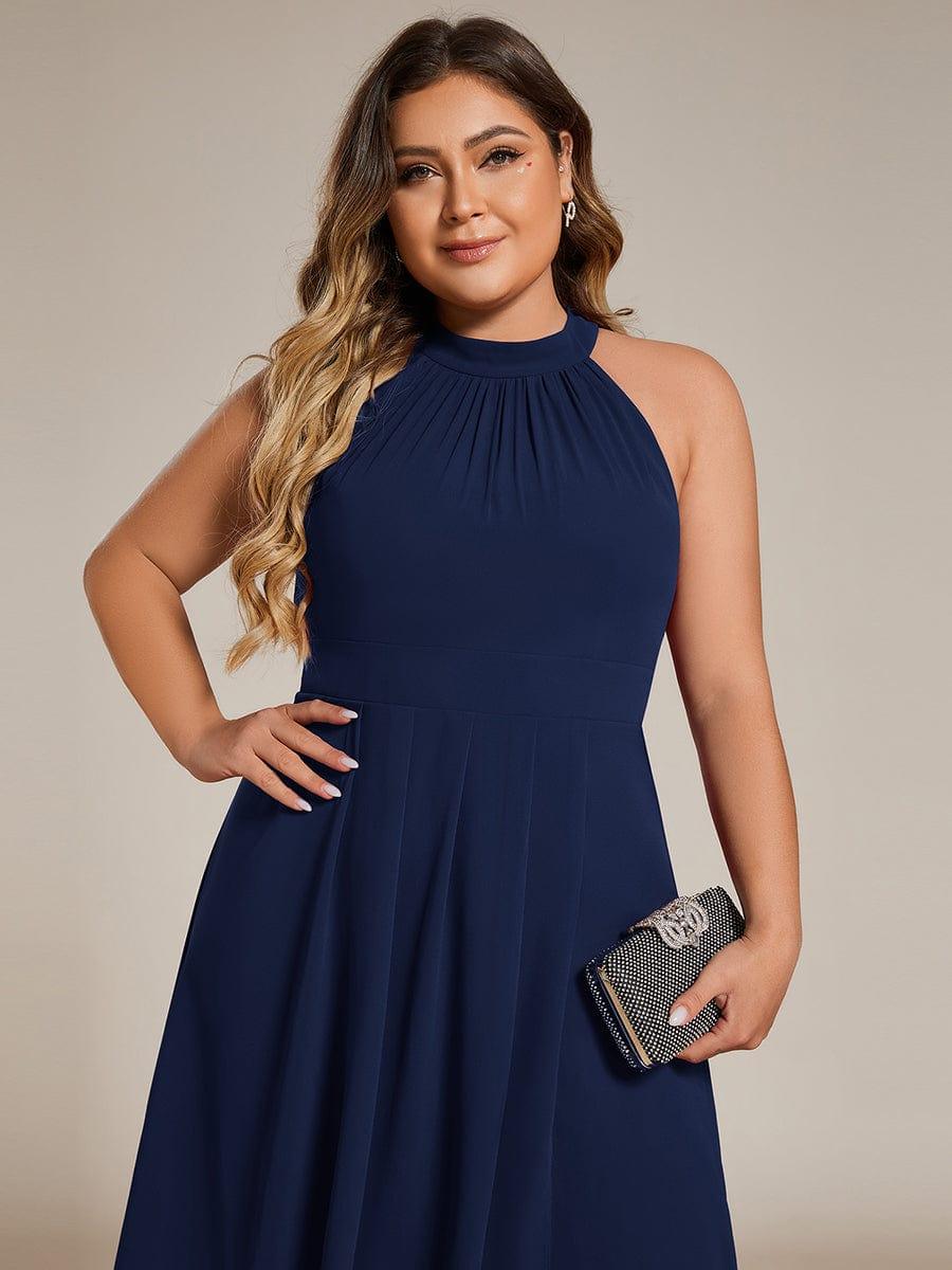 pretty POSIE|Plus Size Chiffon Sleeveless Halter Neck Midi Wedding Guest Dress