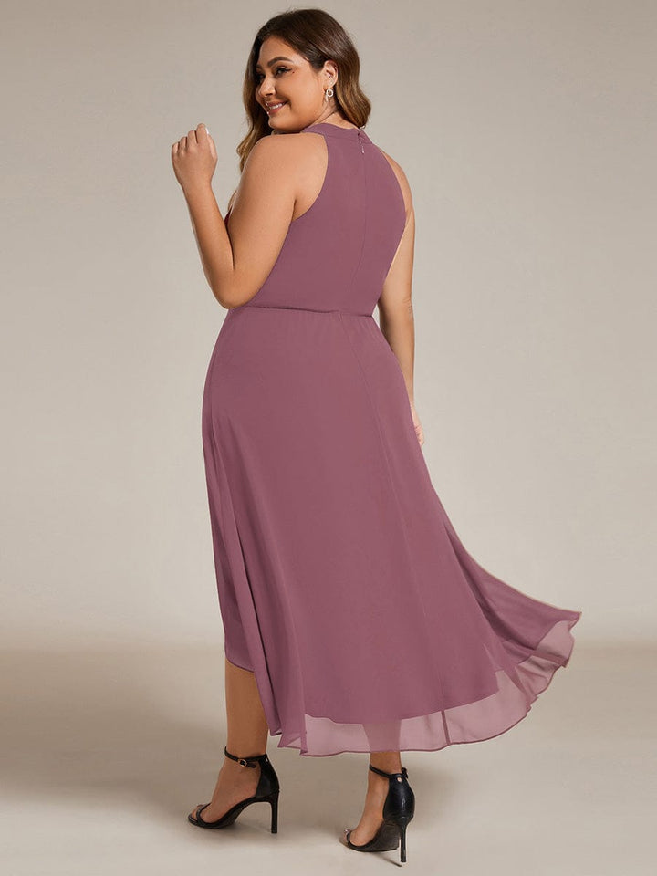 pretty POSIE|Plus Size Chiffon Sleeveless Halter Neck Midi Wedding Guest Dress