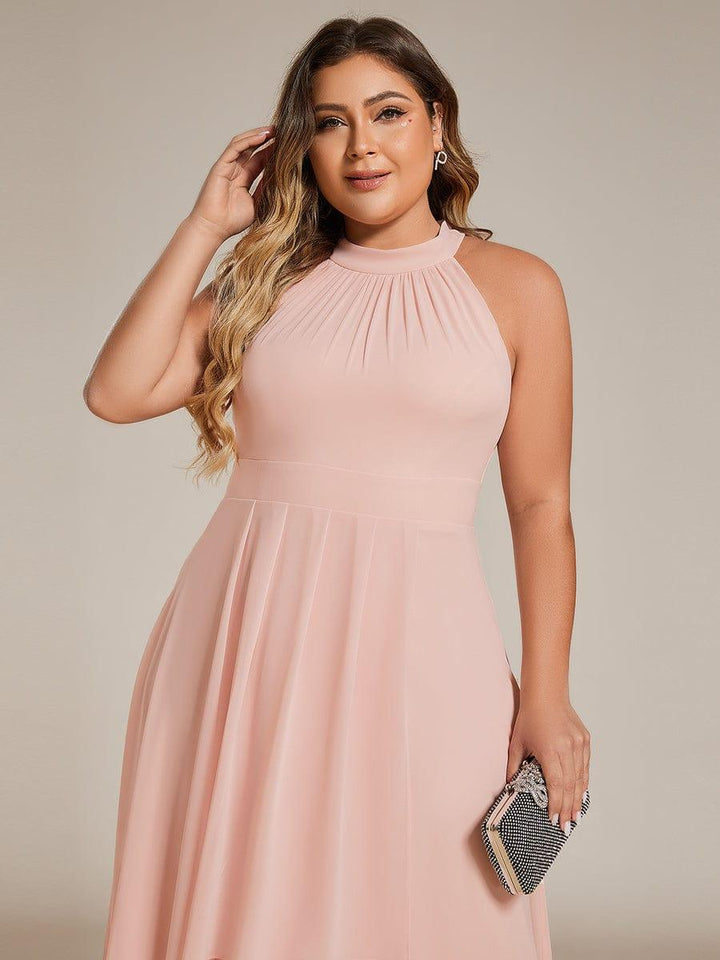 pretty POSIE|Plus Size Chiffon Sleeveless Halter Neck Midi Wedding Guest Dress