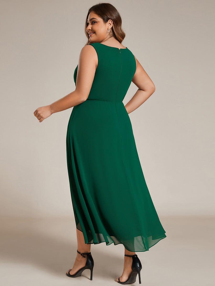 pretty IRYS|Plus Size Sleeveless Chiffon High-Low Wedding Guest Dress with Waist Applique