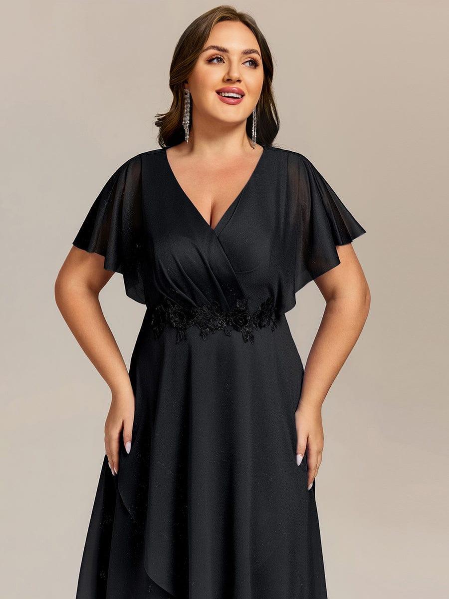 pretty DANNA|Plus Size Glitter Bat-Wing Applique Asymmetrical Hem Midi Weeding Guest Dress
