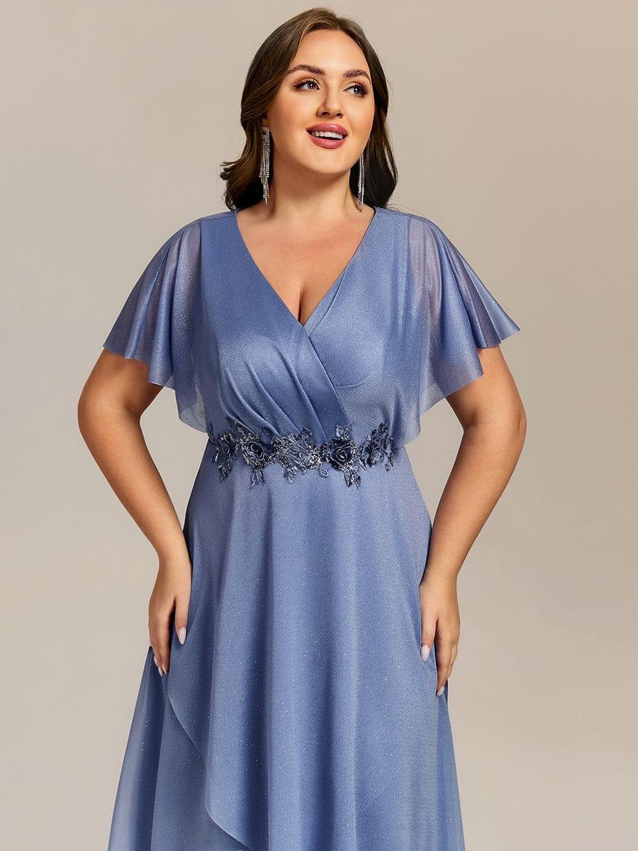 pretty DANNA|Plus Size Glitter Bat-Wing Applique Asymmetrical Hem Midi Weeding Guest Dress